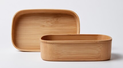 Biodegradable bamboo lunch box template. Zero waste packaging mockup