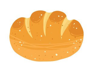 Small loaf of bread, baking bread illustration. Hand drawn bun baked pastry wheat cartoon art. Textured pastries for bakery grocery branding menu logo recipe book wallpaper packaging background vector