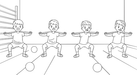 Kids' Fitness Fun Squats Exercise Illustration