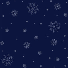 Minimalist Falling Snowflakes on Dark Blue Background