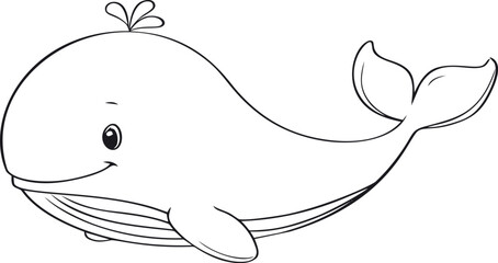 Obraz premium Cute vector hand drawn line art on icon, cute cartoon baby whale for kids — stock vector