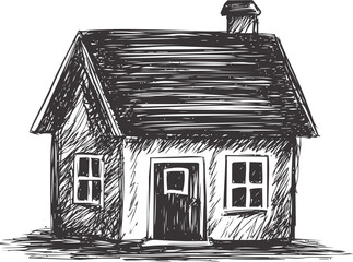 House vector sketch hand drawn line art in outline, house in vintage ink style — stock vector