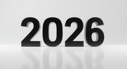 Black numbers 2026 displayed on reflective surface for New Year 2026  
