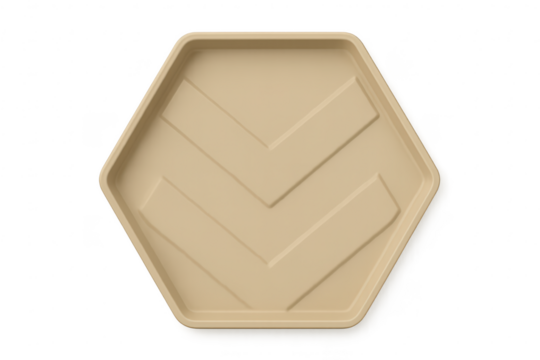 Tan hexagonal tray isolated on transparent background, design element clean look
