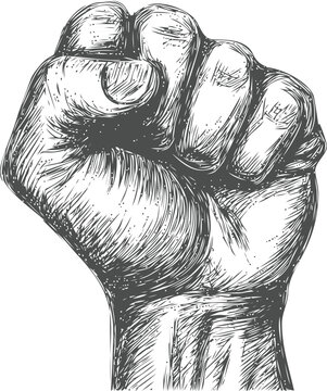 recommend clip art: Fist vector sketch hand drawn line art on icon, raised fist in vintage engraving style — stock vector
