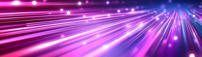 A vibrant display of luminous streaks and shimmering particles, creating a dynamic and energetic visual composition in a spectrum of purple and pink hues.