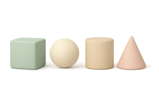 Geometric shapes cube, sphere, cylinder and cone isolated on transparent background