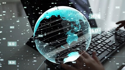 A visualization of a globe floating above a laptop with a focus on data connectivity and analytics, showcasing the importance of technology in modern communication and collaboration. Xenic
