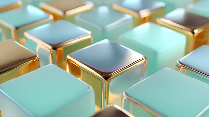 Obraz premium Abstract geometric shapes with metallic gold accents create a sophisticated, modern backdrop for technology or luxury concepts.