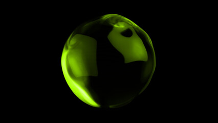 Glowing green sphere radiating vibrant light against a deep black background, creating a captivating contrast that evokes themes of energy, mystery, and the allure of the unknown