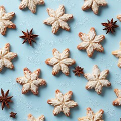 A beautiful arrangement of starshaped cookies sprinkled with sugar and surrounded by star anise creating a festive atmosphere