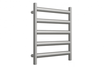 Silver heated towel rail on transparent background, bathroom radiator design