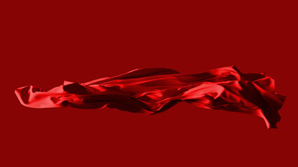 Flowing smoothly, luxurious red silk fabric drapes elegantly against a matching red background, exuding an aura of sophistication and timeless beauty