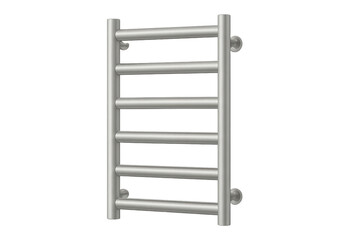 Silver heated towel rail isolated on a transparent background, design element.
