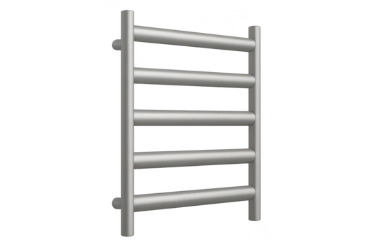 Silver heated towel rail on transparent background, bathroom radiator design