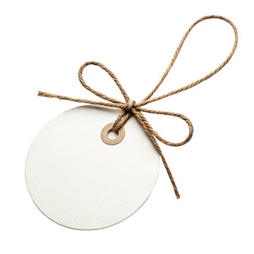 Round white gift tag with brown rope string on transparent background clipart png gift wrapping accessory png hanging tag illustration png isolated gift tag design png brown string detail png