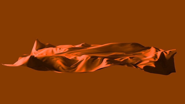 Luxurious orange silk fabric flowing gracefully on an orange background, creating an abstract and elegant composition with soft folds and dynamic movement