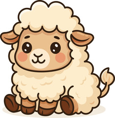 Cute cartoon sheep vector illustration. Fluffy farm animal with smiling face. Perfect for children’s designs, stickers, holiday cards, and educational projects.