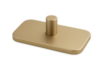 Matte gold rectangular base with cylindrical post isolated on transparent background