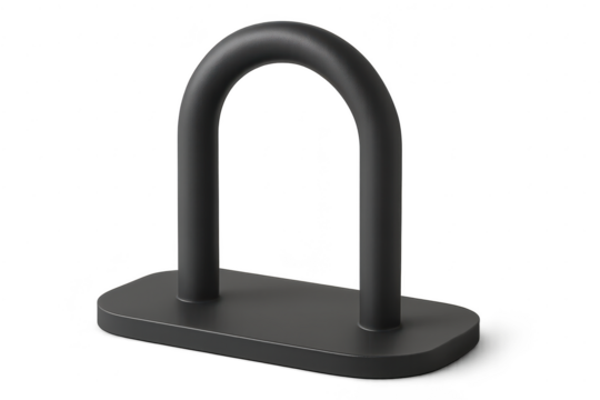 Black U-shaped minimalist object with flat base isolated on transparent background