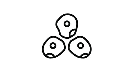 Simple black outline icon representing a cluster of three human or animal cells, symbolizing biological research, microscopic view, or a scientific laboratory concept