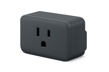 Modern dark grey smart plug for power control, isolated on transparent background