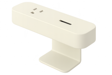 Modern cream-colored savings bank with slot, isolated on a transparent background