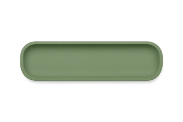 Minimalist long olive green rectangular tray with rounded corners, isolated on transparent background