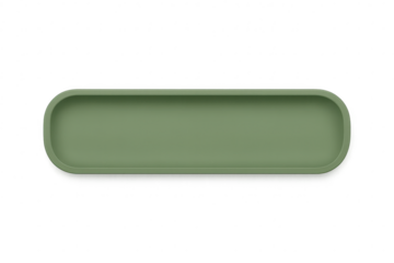 Minimalist long olive green rectangular tray with rounded corners, isolated on transparent background