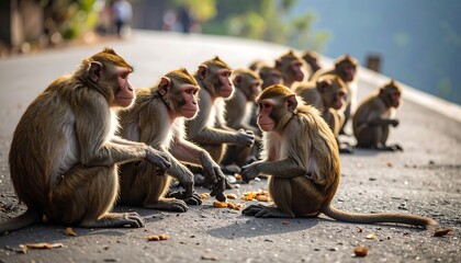 Obraz premium Monkeys on a road