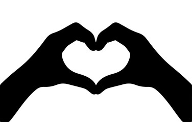 Silhouette of heart shape made by hands against white background