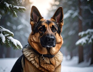 German Shepherd in a snowy forest