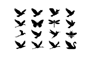 Obraz premium Animal silhouettes collection: birds, insects, butterflies, and more