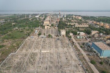 aerial view of city and grid station