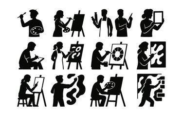 Silhouette artists working on paintings and creative projects in a studio setting