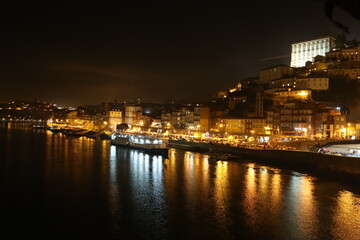 Night View of the Douro Riverfront in Porto