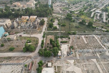 aerial view of city and grid station