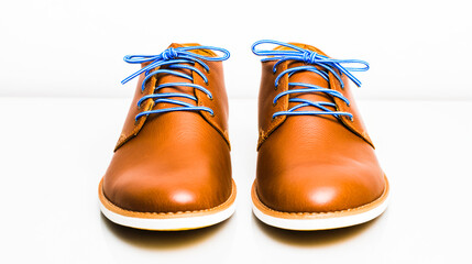 A handcrafted leather fashion shoe showcased in a professional studio setting.
