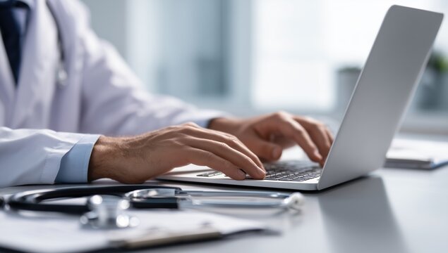 Doctor working on laptop
