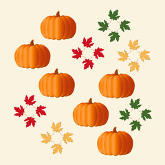 Seamless Autumn Pattern with Maple Leaves on Cream Background