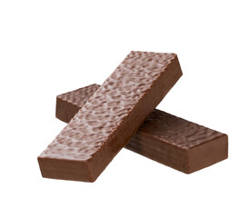 Delicious crispy chocolate wafers isolated on white background.