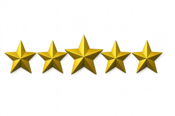 Golden star rating ranking highlighting top-tier customer satisfaction, shining brightly against transparent background