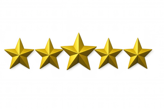 Golden star rating ranking highlighting top-tier customer satisfaction, shining brightly against transparent background