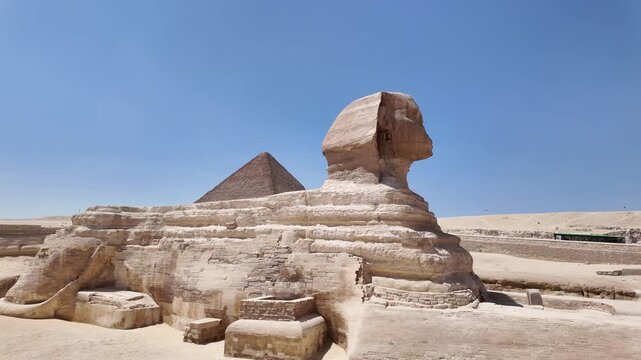 great sphinx of Giza and pyramid of khafre near Cairo, Egypt 4k video