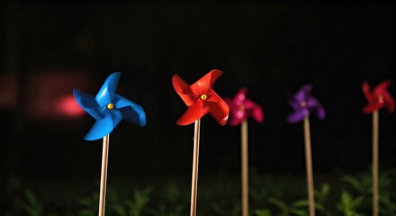 Colorful pinwheels in the dark