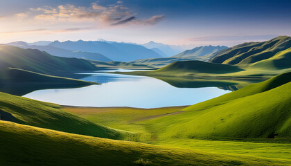 Fototapeta premium Background Create A Serene Landscape With Rolling Hills And A Calm Lake Abstract Background