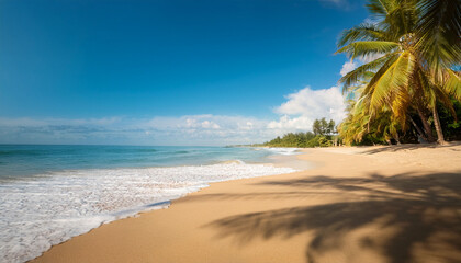 A Serene Beach Scene Featuring Gentle Waves Golden Sand And Palm Shadows Evoking A Tranquil Atmosphere