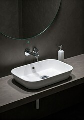 Fototapeta premium Sleek, modern bathroom sink with chrome faucet