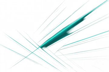 Turquoise laser beams intersecting, generating geometric light patterns against transparent backdrop, representing technological innovation and digital connectivity