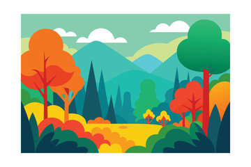 vector illustration of a vibrant abstract forest scene